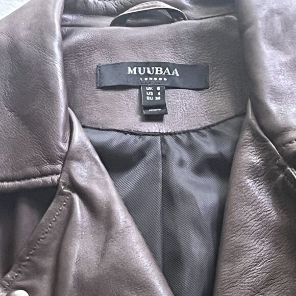 Muubaa Dark Brown Leather Jacket. Size US 4 / UK 8 - Picture 3 of 5